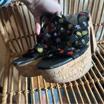 Free People  Lisbon Chunky Platform Heels Black Suede Flower‎ Embroidery Size 39 Photo 8