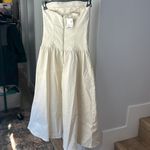 NWT OAK + FORT DROP WAIST STRAPLESS TWILL DRESS in Cream XS $108 White Photo 4
