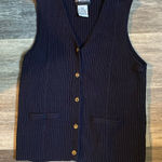 Vintage ‘90s Sag Harbor Ribbed V Neck Gold Button Navy Blue Knit Sweater Vest M Size M Photo 0