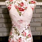 Boutique NEW Crochet White Crop Top Bralette Fringe Beaded Photo 1