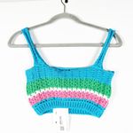 NEW Zara Cotton Blend Blue Green Pink Stripe Crochet Sweater Knit Crop Tank Top Photo 3