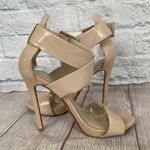 ALDO women 6 patent leather open toe wide ankle strap buckle heels beige Photo 1