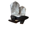 Silver Embroidered Western Cowboy Cowgirl Boots Pointed Toe Heel Women's size 39 Photo 6