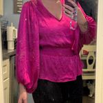 1. State State Hot Pink Satin Long Sleeve Blouse Small Photo 9