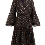 Figue Caroline Metallic Wrap Dress Black Gold Kimono Wide Sleeves Size Small Photo 0