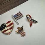 American Flag, Heart, Angel, Ribbon Lot Of 4 Brooch Pin For American Patriot Gold Photo 1