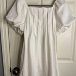White Puff Sleeved Pleated Square Neck Dress Photo 2
