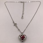 Boutique Elegant Silver Necklace with Red Heart and Dagger Chain Accent Photo 0