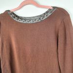 Y2K Silk Top Top Brown Leather Trim Neckline Size L Photo 2
