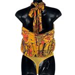 Free People  Floral Under Wraps Gold Tropical Bodysuit Sleeveless Mesh Women’s S Photo 6