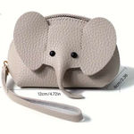 Mini Elephant Coin Purse Vegan Leather Zipper Wallet Keychain Cute NWT Gray Photo 0