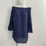 Umgee Off Shoulder Ruffle Bell Sleeve Tunic dress MEDIUM Swiss Dot Blue NWOT Photo 4