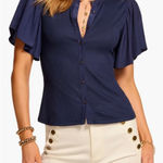 Ramy Brook  Colette Navy Flutter Sleeve Top - Size Small Photo 0