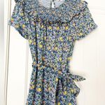 Boden Smocked Yoke Jersey Midi Dress Riviera Blue, Abstract Ditsy Blue Size 8P Photo 3