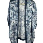 Chico's Chico’s Size S/M Kimono Floral Knit Trim Ruana Crochet Detail Blue Open Front Photo 2