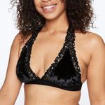 PINK - Victoria's Secret  Black Velvet Lace Metallic Star Strappy Back Bralette Photo 0