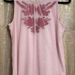 White House | Black Market  Floral Red Flower Pink Mesh Top, Small Photo 0