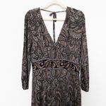 Karen Kane Womens Dress Size L Brown Paisley Midi Boho Whimsigoth Witch Beaded Photo 1