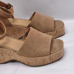 Lisa + Vicky Suede Cork Platform Wedge Sandals Women's 7M Tan Minimalist Shoes Size 7 Photo 4
