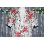 Tofy Tan Hawaiian Floral Jacket Size 8 Flax Blend Shoulder Pads Short Sleeves Photo 1