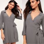 Lulus Cardwell Flounce Sleeve 3/4 Sleeve Wrap Dress Grey Medium Photo 1