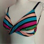 Nanette Lepore L’Amour by  • Blue Pink Green Striped Twist Bikini Top Photo 1