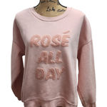 Green Tea Rosé All Day Pink Rose Sweatshirt Ladies Large Casual Cozy Cute Large Pink Photo 0