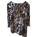 Travelers by Chico's Top Size 12 Brown Black White Gold Embellished Asymmetrical Photo 7