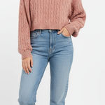 Missguided  Cropped Cable Knit Long Sleeve Sweater Womens Size 2/4 Pink Cozy Chic Photo 0