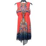 One World Vintage Sheer Midi Dress S Orange Blue Y2K Boho Fairy Hippie Grunge Babydoll Photo 7