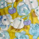 vintage yellow blue white floral scarf square poly chiffon Photo 7