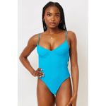 frankie's bikinis 💕💕 Marie Ribbed Underwire Swimsuit ~ Ocean Blue Large L NWT Photo 2
