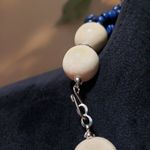 Womens Blue Beige Wood Beaded Multiple Layer Necklace Jewelry with S Hook Clasp Photo 4
