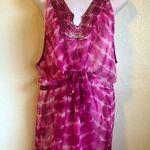 SPIAGGIA Dolce XL Coverup Tie dye Sheer with beaded front Belted mini dr… Pink Photo 0