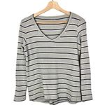 American Eagle  AEO Gray Striped Ribbed Thermal Plush Long Sleeve T-Shirt S Photo 0
