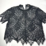 Forever 21 Black Sheer Lace Top Medium Gothic Romantic Scalloped Hem Night-Out Layering Photo 0