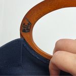 Banner House Navy Blue Kelly Green Wood Handle Canvas Vintage Bermuda Bag FLAW Photo 2