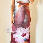 Tiger Mist Blue Floral Stretch Sleevless Graphic Bodycon Maxi Dress Sz Med Photo 3