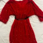 Elegant Red Knit Dress with Pearl Accents Photo 3