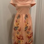 Gianni Bini Laura Peach Pink Floral Off the Shoulder Fit & Flare Midi Dress - S Photo 2