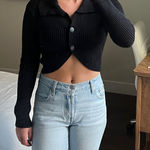 Mable Black Cropped Button Down Sweater Photo 0