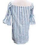 AQUA Mini Dress Blue/White Cotton Striped 3/4 Bell Sleeve Size S Photo 4