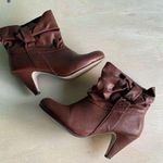 Brown Bow Tie Faux Leather Ankle Booties Heels Size 6 Photo 0