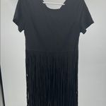 fab'rik  Black Sheath faux suede fringe Dress short sleeve M concert festival Photo 2