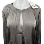 ZARA NEW Silver Gray Silky Keyhole Round Neck Long Sleeve Blouse Top Size XS Photo 2