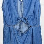 DO+BE  Lightweight Chambray Blue Denim Romper Open Back Pockets Sleeveless Size M Photo 6