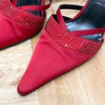 Vintage ESCADA Red Satin Embellished Pointy Toe Sling Back High Heels Pump 37 Size 6 Photo 7