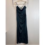 Lulus NWT  Moments of Beauty Dark Teal Satin Cowl Neck Tulip Maxi Dress Size M Photo 3