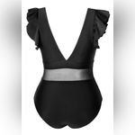 Cupshe 🏷️ Black Ruffle Plunge Neck Plus Size Swimsuit Black Size 0X Photo 8