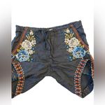 Johnny Was Hira Linen Shorts Gray Floral Embroidered Bohemian Drawstring XS Photo 4
